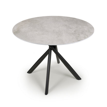 Contemporary Circular Dining Table Metal & Glass Grey Concrete Effect