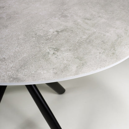 Contemporary Circular Dining Table Metal & Glass Grey Concrete Effect