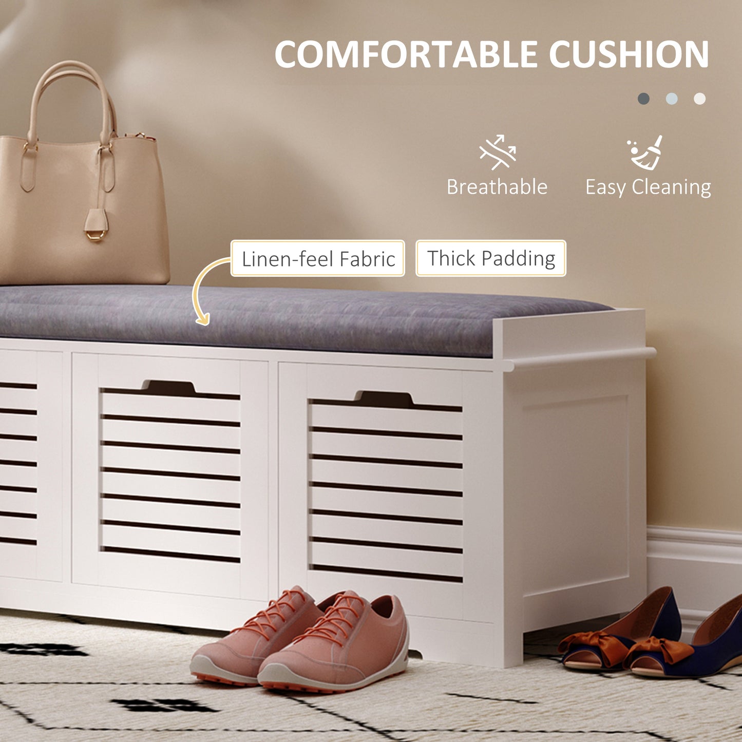 Homcom Shoe Storage Bench with 3 Drawers & Removable Grey Seat Cushion Hallway Organisation furniture