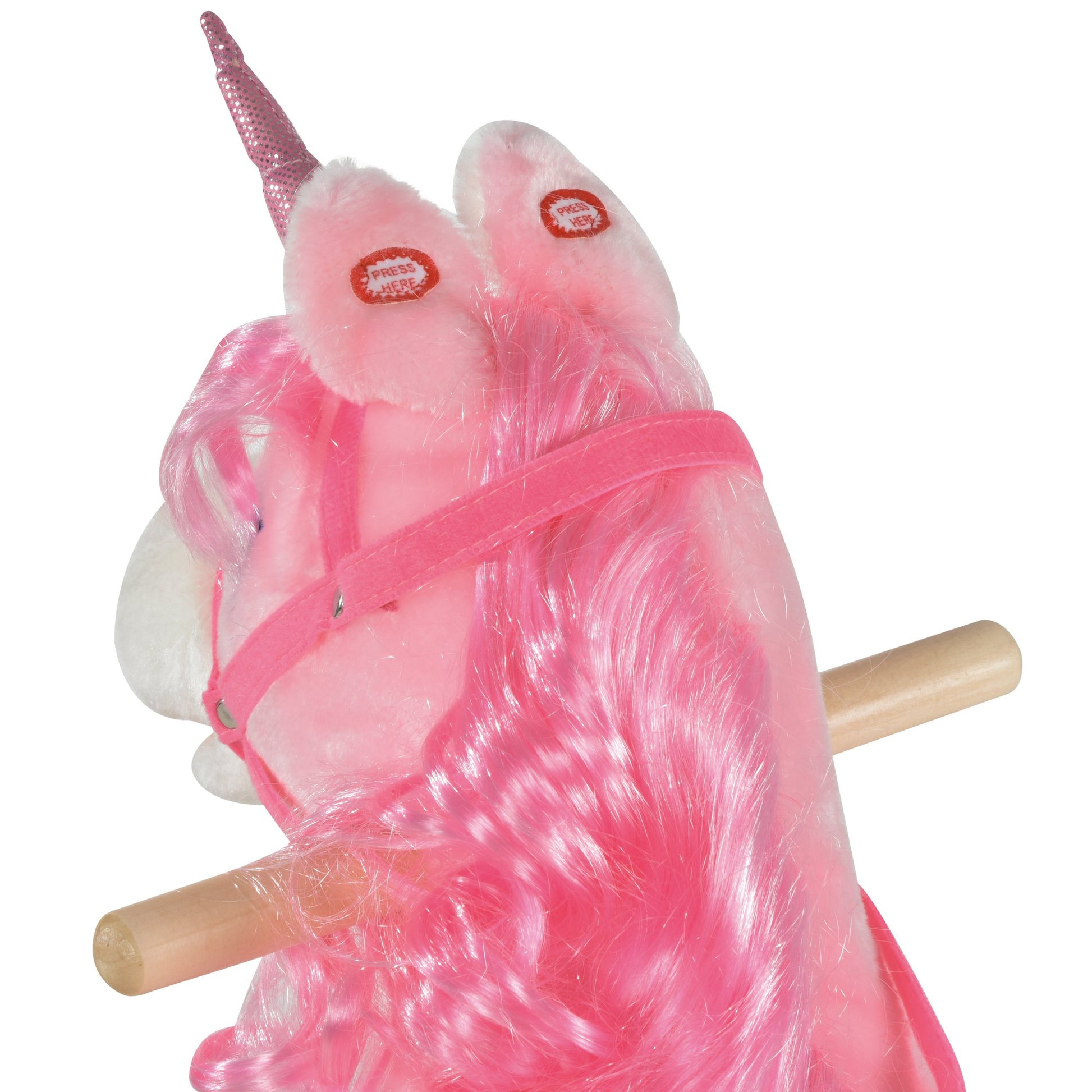 Homcom Kids Unicorn Plush Rocking Ride On w/ Sound Pink