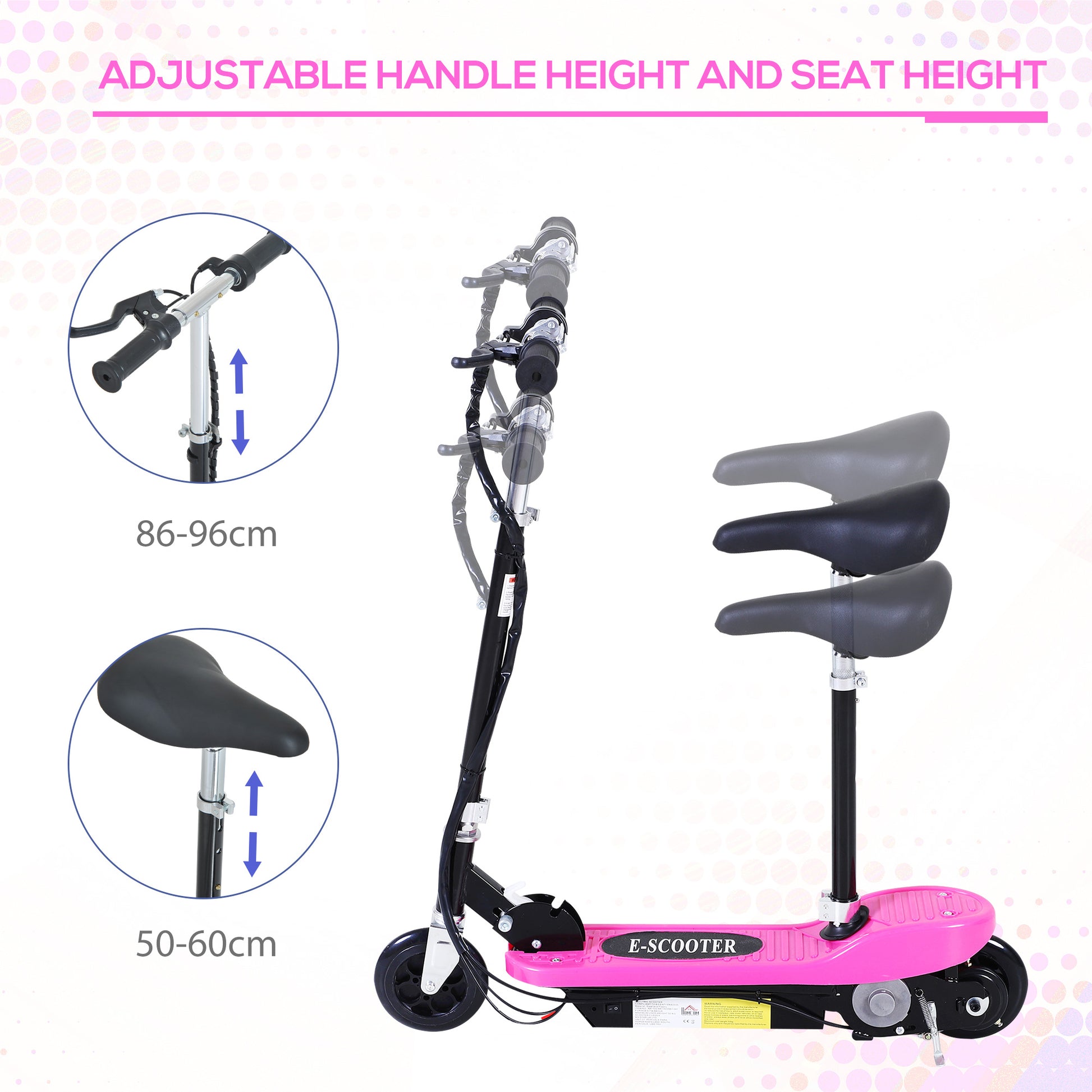 Homcom Foldable Electric Scooter Ride on for Kids 12V 120W W/Brake Kickstand-Pink