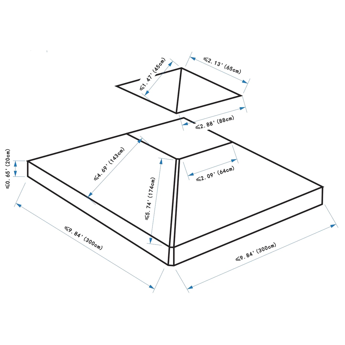 Outsunny 3(m) Gazebo Top Cover Double Tier Canopy Replacement Pavilion Roof Deep Grey