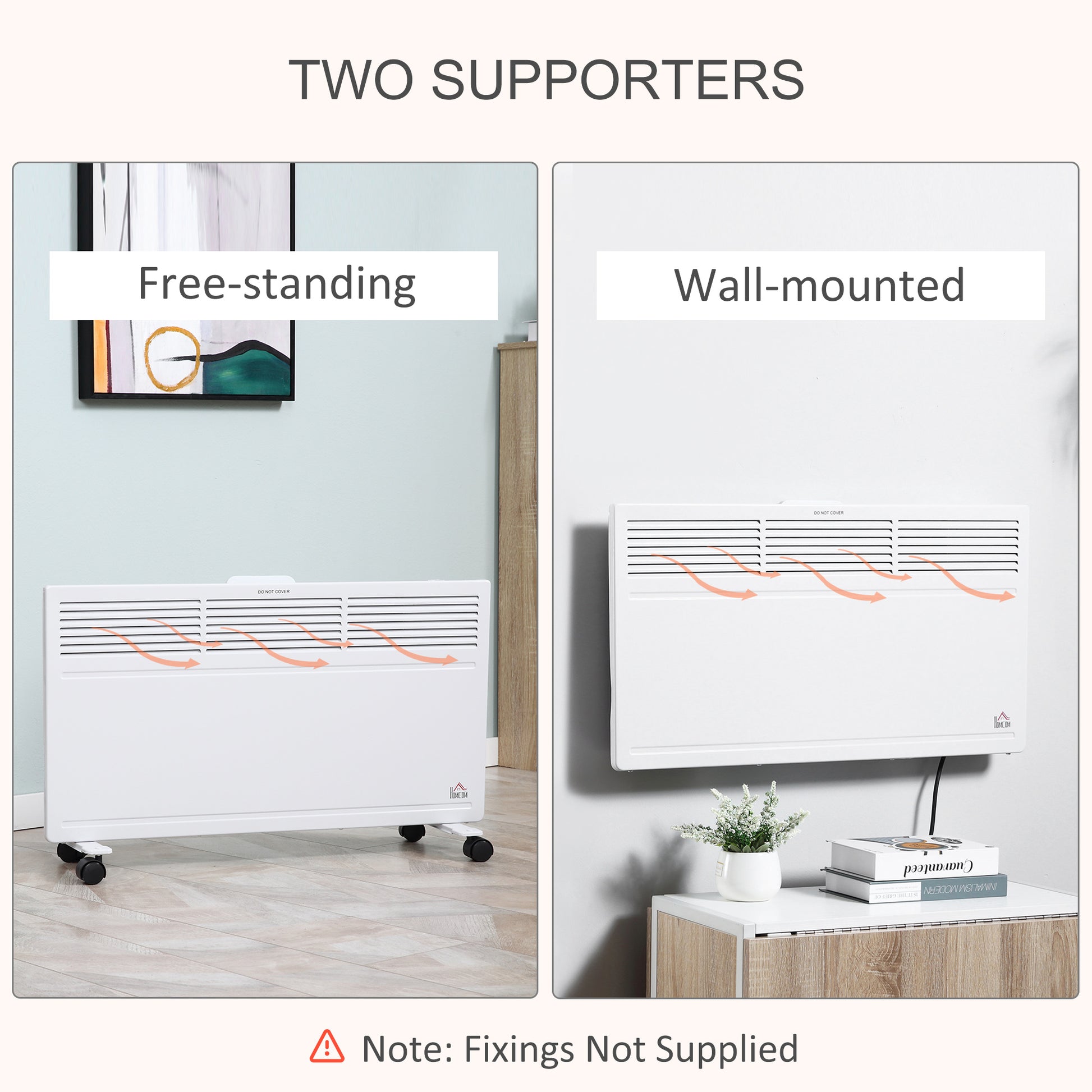 Homcom Convector Radiator Heater Freestanding or Wall-mounted Portable Electric Heating with 2 Heat Settings