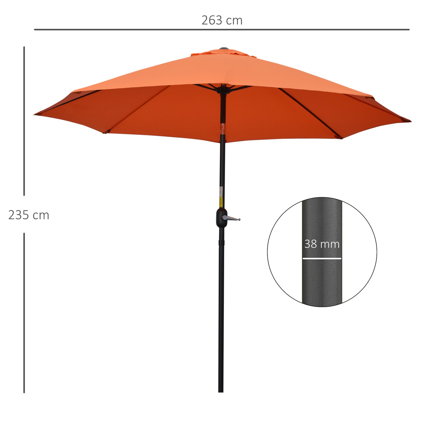 Outsunny 2.6M Patio Parasol Sun Umbrella