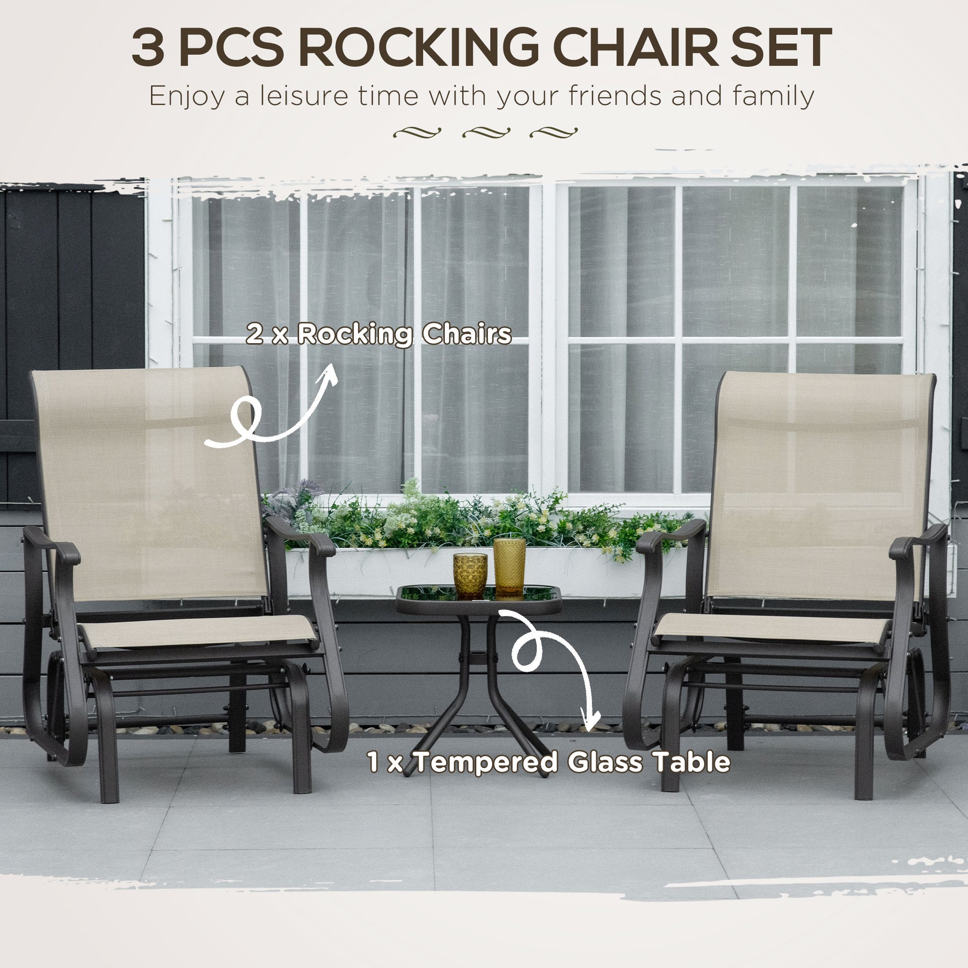 Outsunny Set of 3 Gliding Chair & Tea Table Set