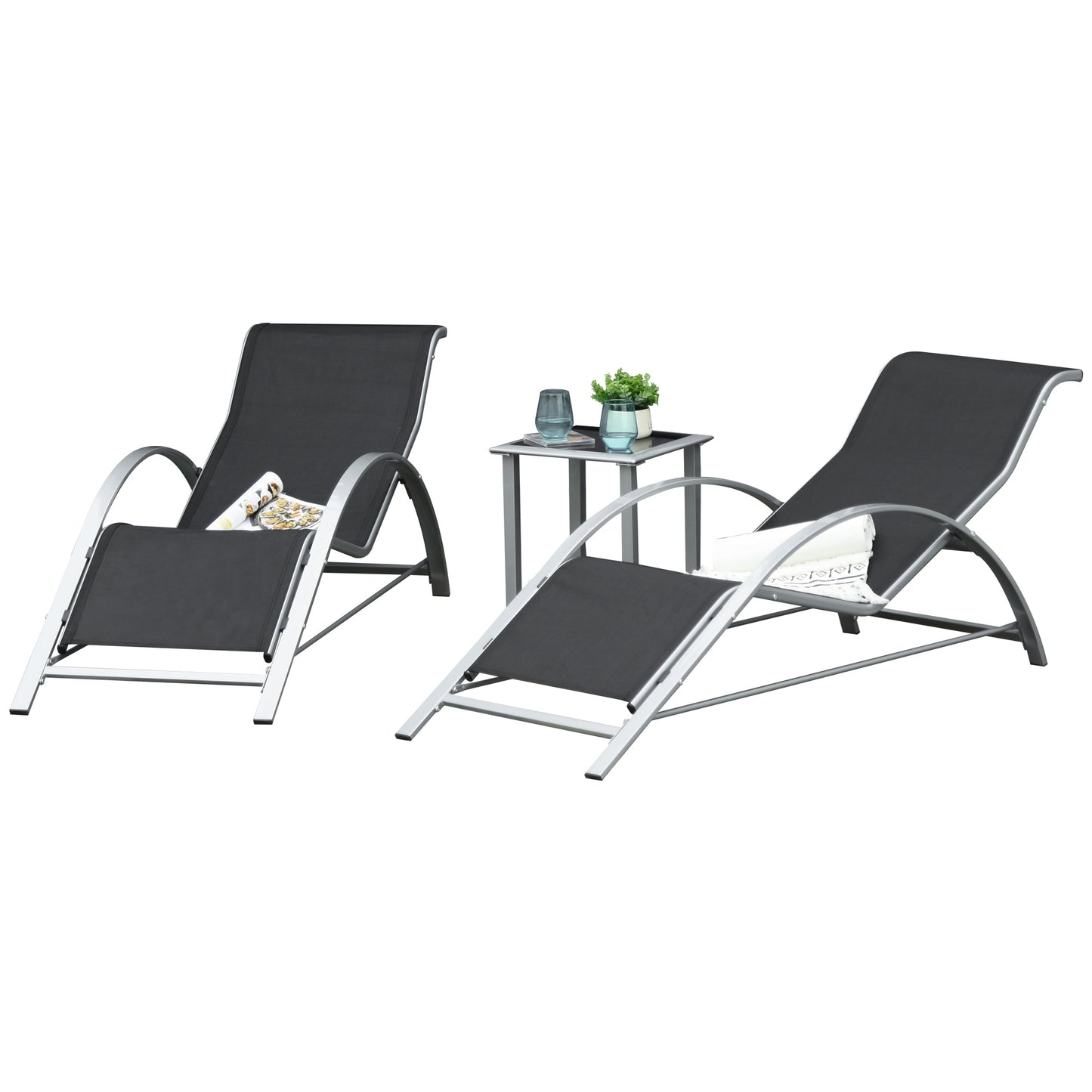 Outsunny 3 Pieces Sun Lounger Chair Set