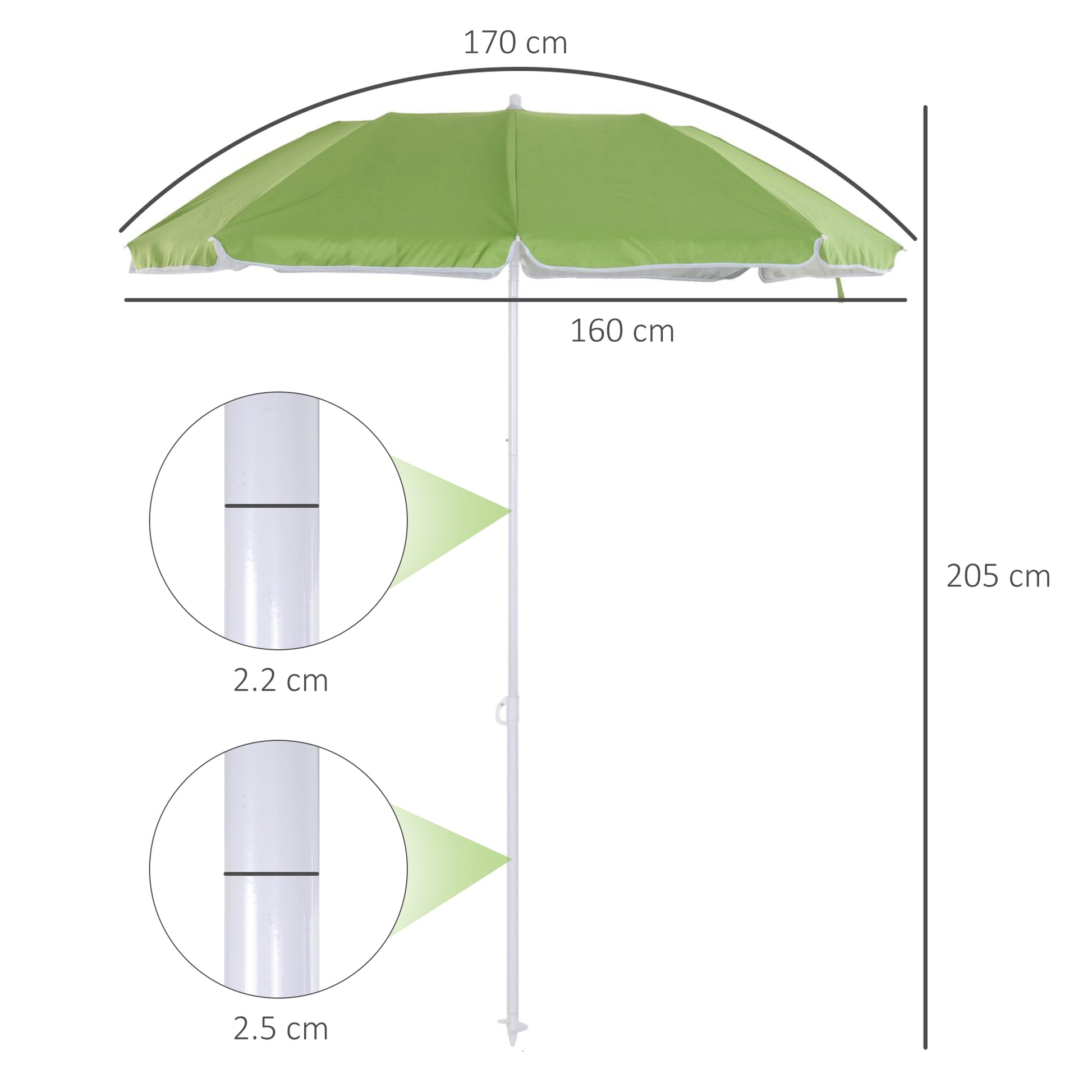 Outsunny 1.7m Beach Umbrella