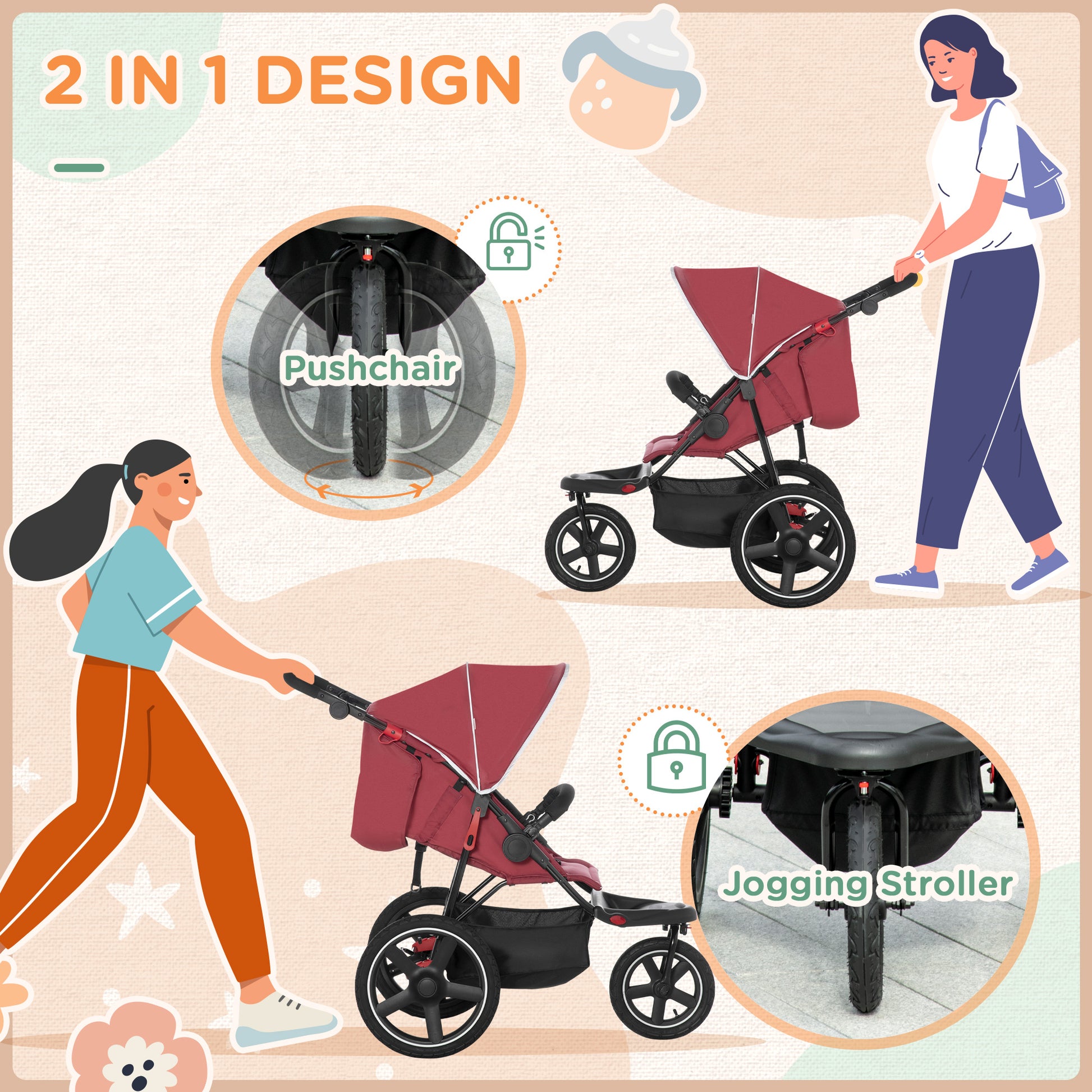 Homcom Foldable Three-Wheeler Baby Stroller w/ Canopy