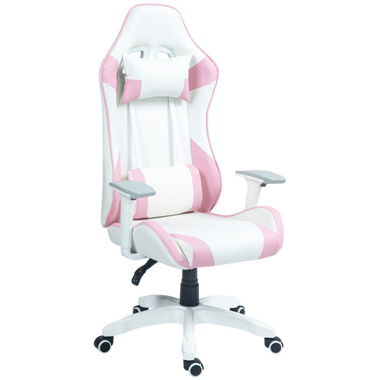 Faux Leather Colour Block Gaming Chair, with 135° Reclining Back - Pink/White-0