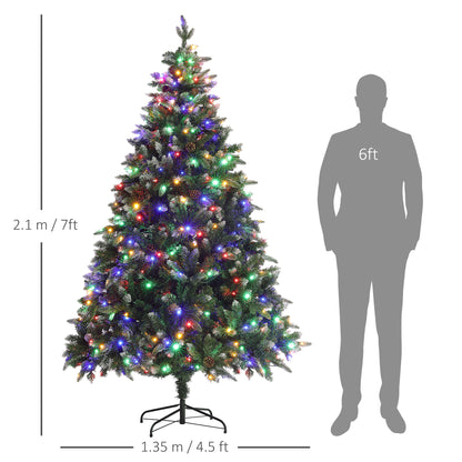 7ft Prelit Christmas Tree Artificial - White Frosted Green with LED Lights Multicoloured 1466 Tips