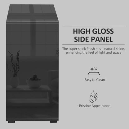 Homcom High Gloss Frame Sideboard Side Cabinet Push-Open Design With 2 Drawer For Living Room Bedroom Black