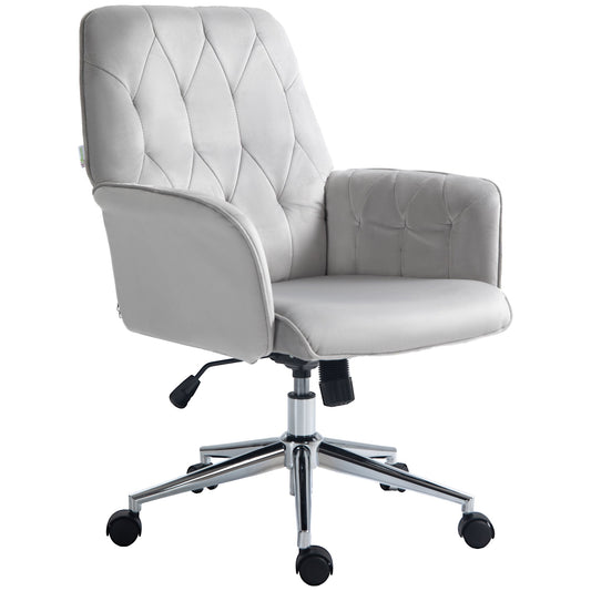 Linen Computer Chair with Armrest, Modern Swivel Chair with Adjustable Height, Light Grey-0