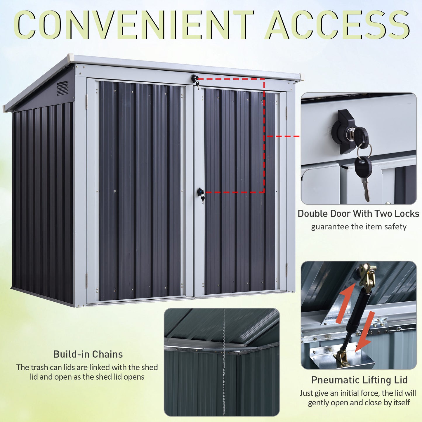 Corrugated 3.2 x 5.1' Double Door Pent Garden Store Steel Black by Steadfast