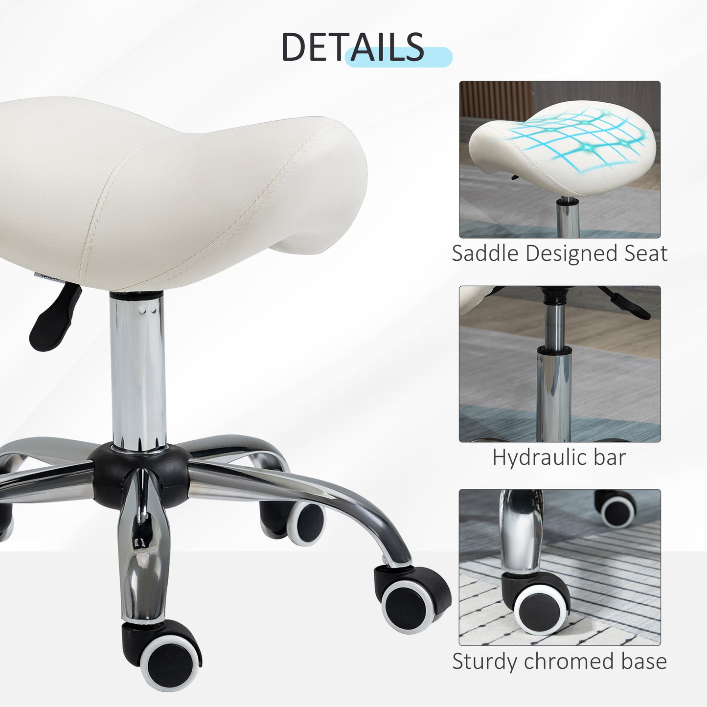 Homcom Cosmetic Stool 360° Rotate Height Adjustable Salon Massage Spa Chair Hydraulic Rolling Faux Leather Saddle Stool