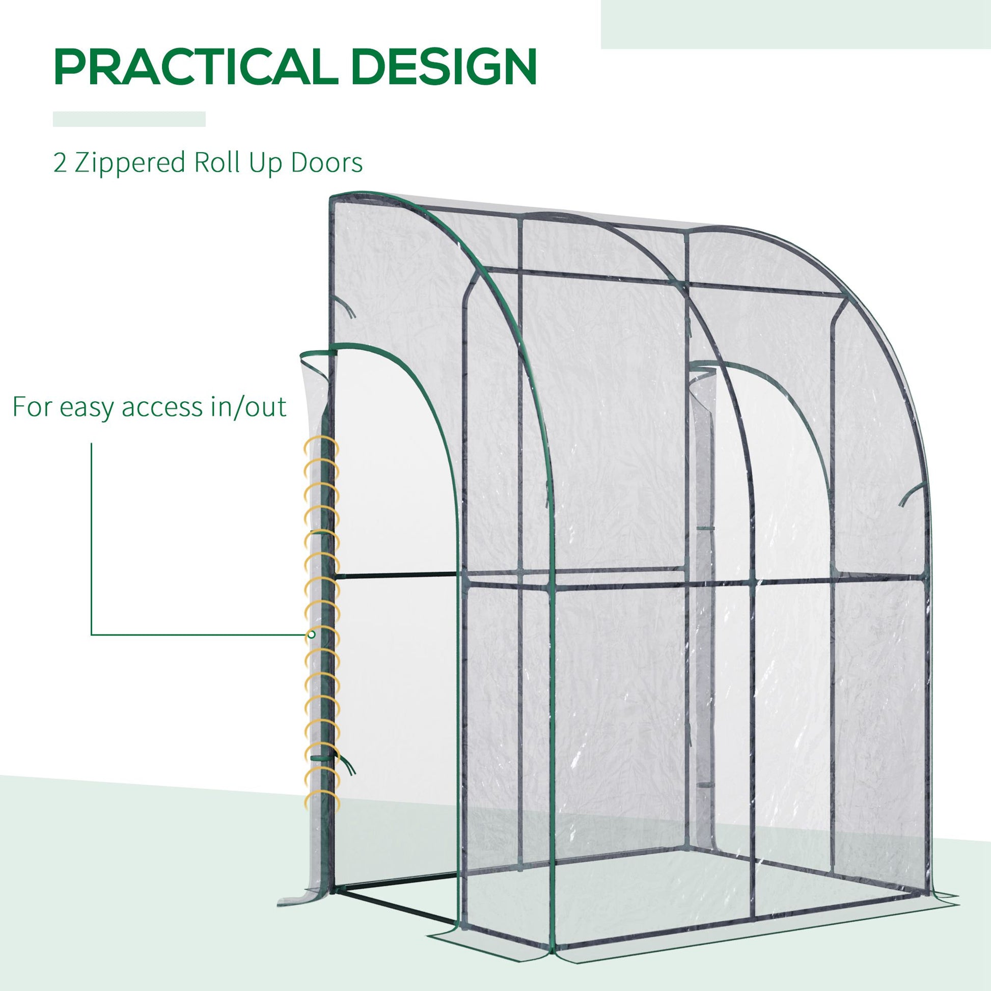 Outsunny Outdoor Walk-In Lean to Wall Tunnel Greenhouse w/ Zippered Roll Up Door PVC Cover