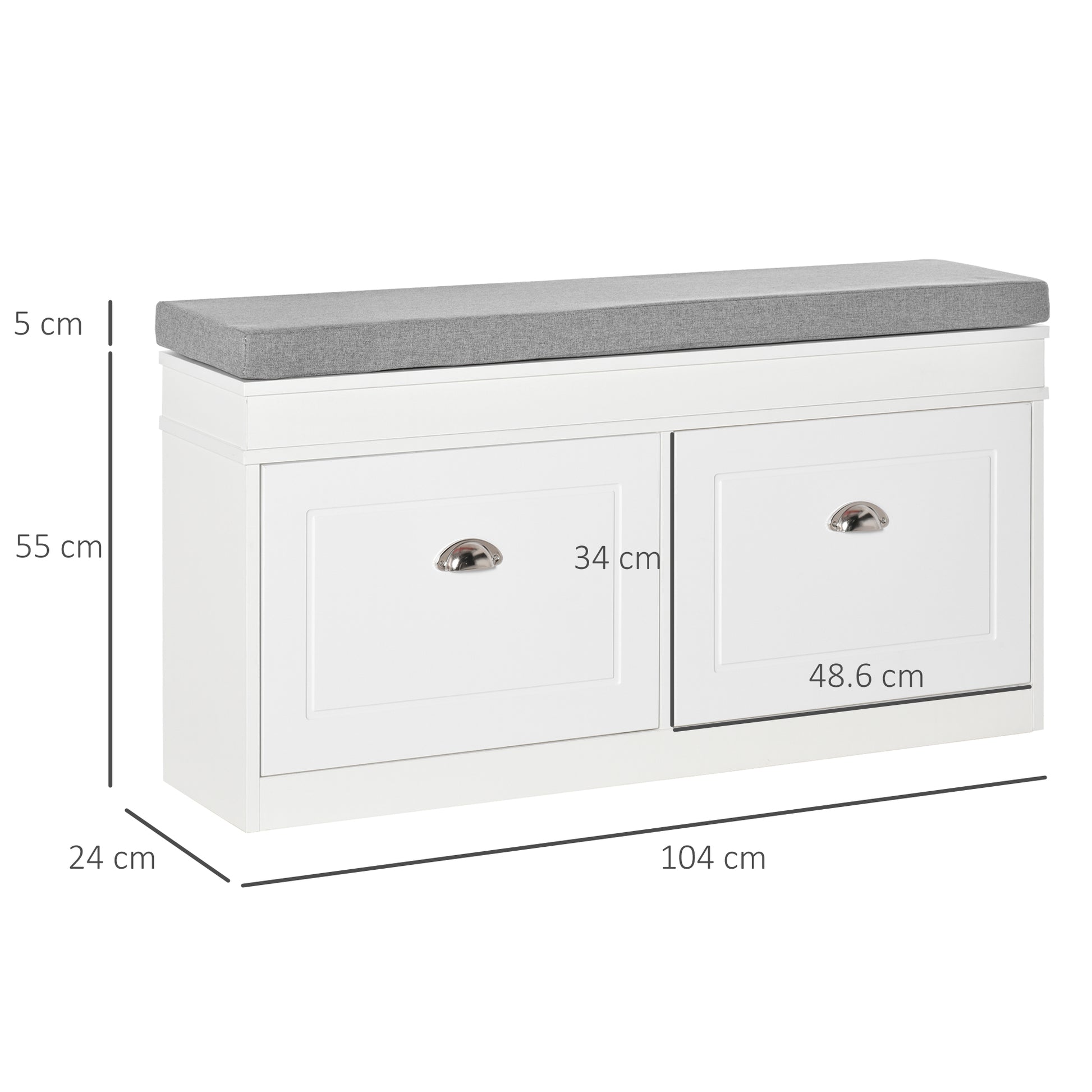 Homcom Shoe Storage Bench with Seat Cushion Cabinet Organizer with 2 Drawers White