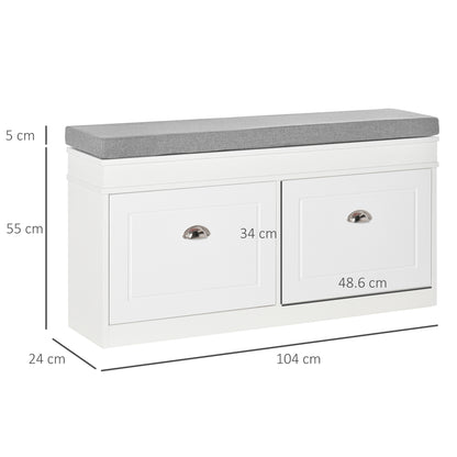 Homcom Shoe Storage Bench with Seat Cushion Cabinet Organizer with 2 Drawers White