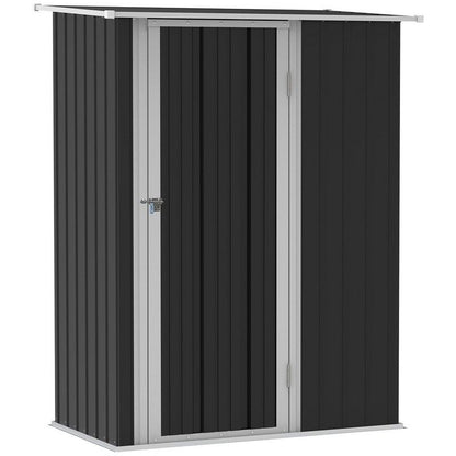 Galvanised 5 x 3' Single Door Pent Garden Store Lockable Steel Grey by Steadfast