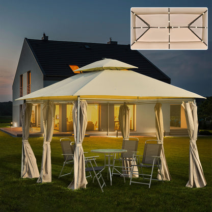 Outsunny 4 x 3(m) Outdoor Gazebo Canopy Party Tent Garden Pavilion Patio Shelter w/ LED Solar Light