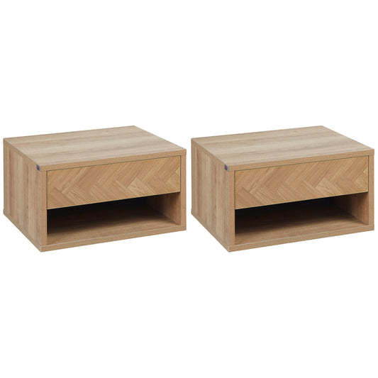 Homcom Set of Two Floating Bedside Tables - Wood-Effect