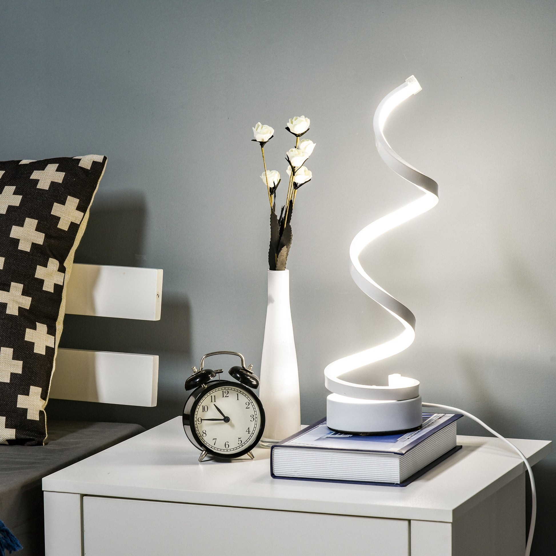 Homcom Modern Wave-Shaped LED Table Lamp with Round Metal Base for Living Room