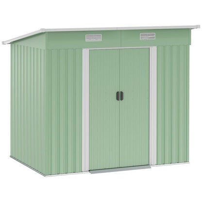 Galvanised 7 x4' Double Door Pent Garden Store Steel Light Green by Steadfast