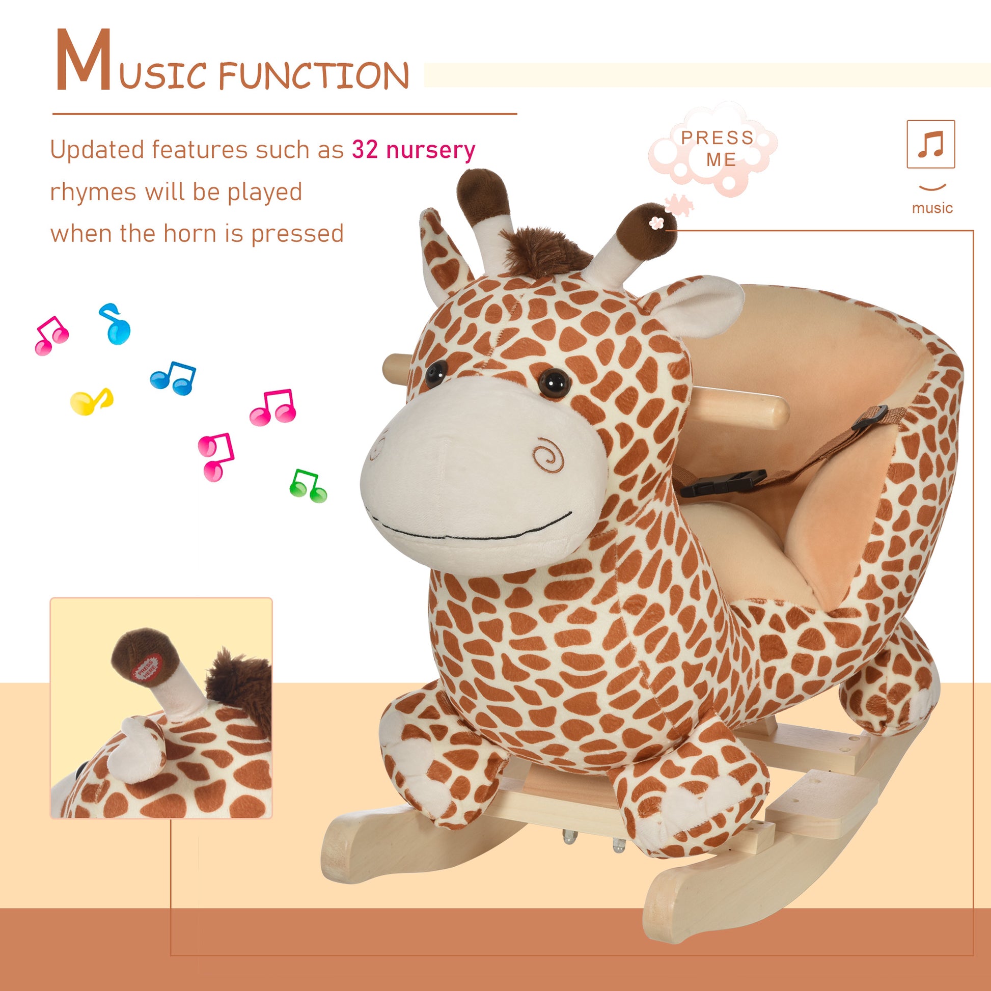 Homcom Kids Rocking Horse Toys Giraffe Seat With Sound Toddlers Baby Toy