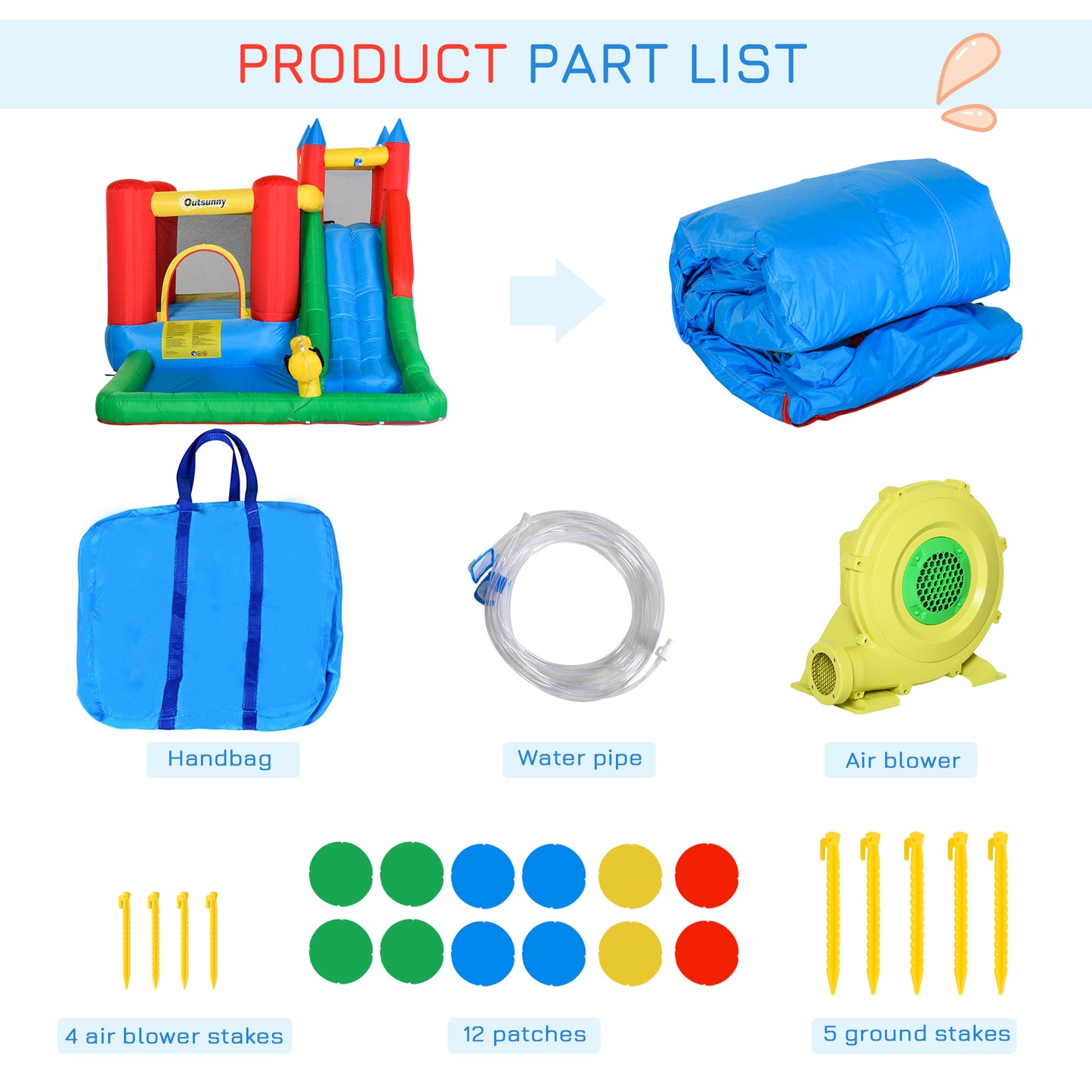 Outsunny Kids Inflatable Bouncy Castle Water Slide 6 In 1 Bounce House Jumping Castle Water Pool Gun Climbing Wall Basket With Air Blower For Summer Playland