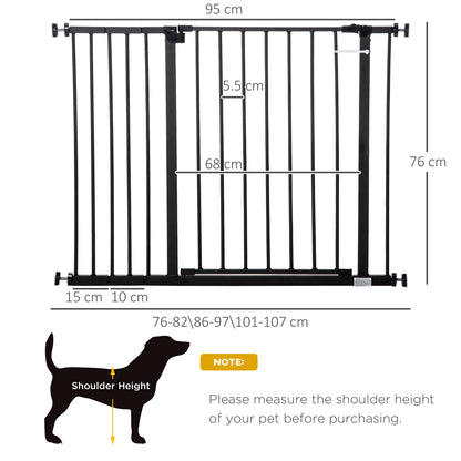 PawHut Pressure Fitted Pet Dog Safety Gate Metal Fence Extending 76-107cm Wide