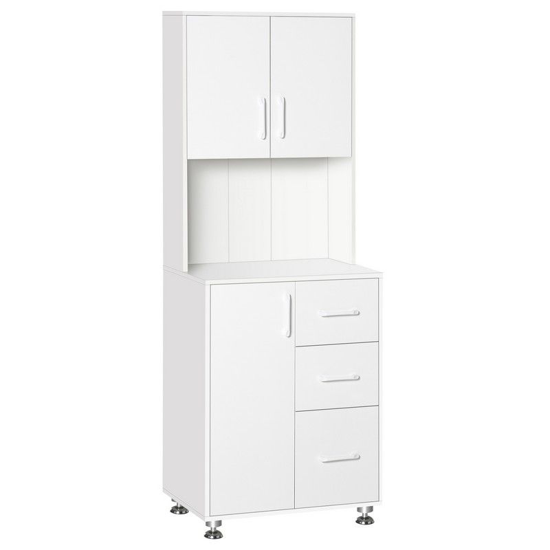 Homcom Modern Kitchen Cupboard With Storage Cabinets 3 Drawers And Open Countertop For Living Room White