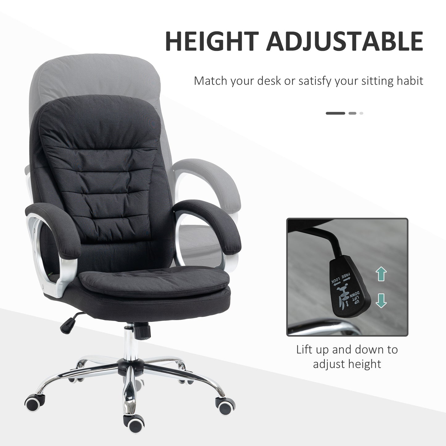 Vinsetto Ergonomic Office Chair Task Chair For Home With Arm Swivel Wheels Linen Fabric Black