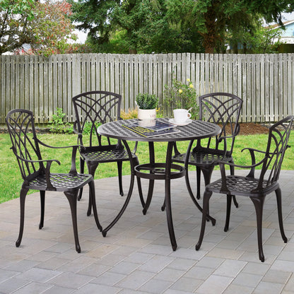 Outsunny Patio Cast Aluminium 5 PCS Dining Table & 4 Chairs Set Outdoor Garden Furniture