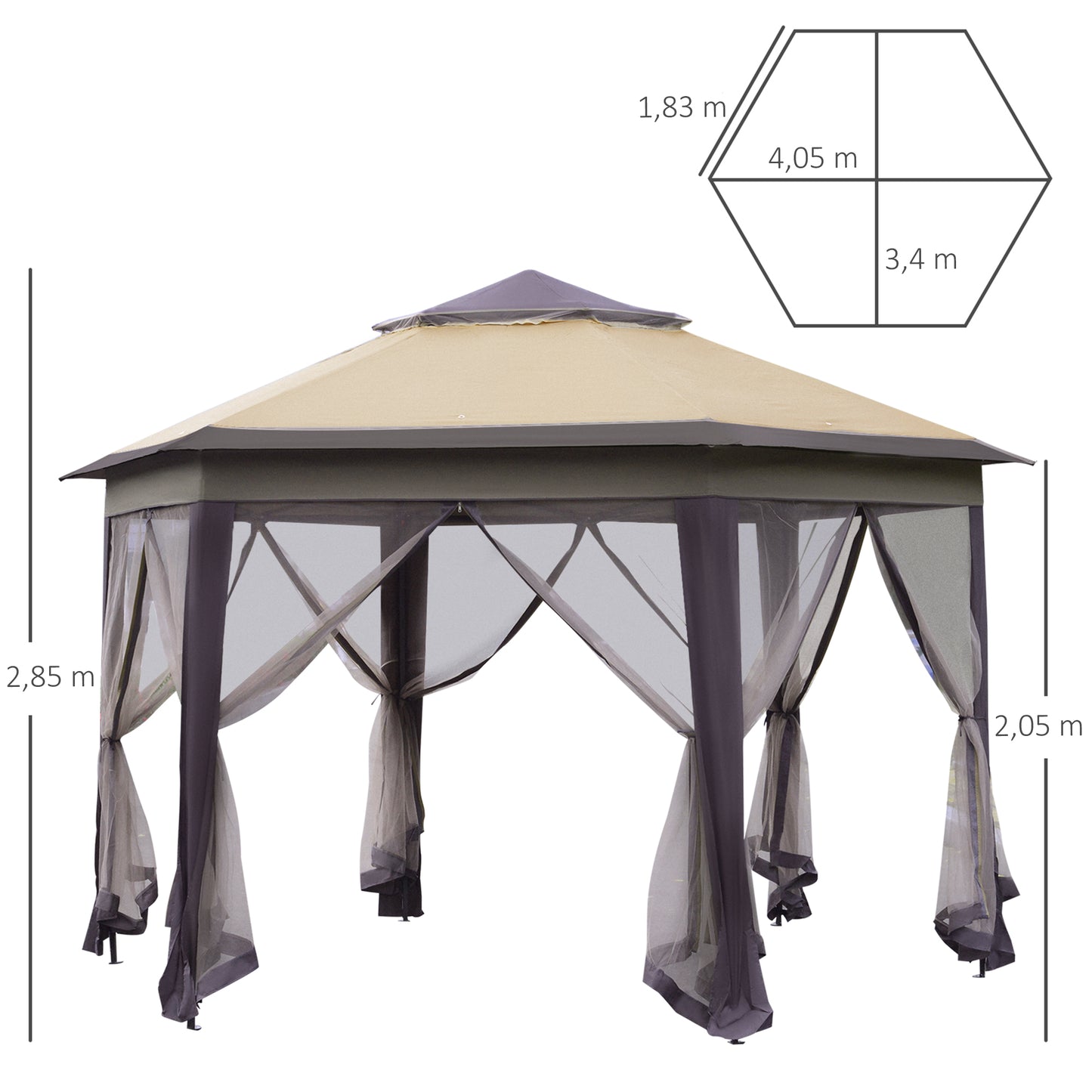 Outsunny Hexagon Patio Gazebo Pop Up Gazebo Outdoor Double Roof Instant Shelter with Netting