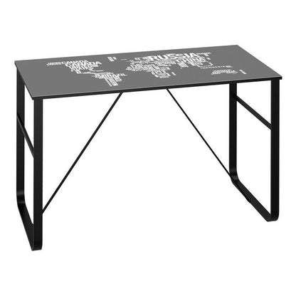 Homcom Tempered Glass Top Writing Desk With World Map Printing