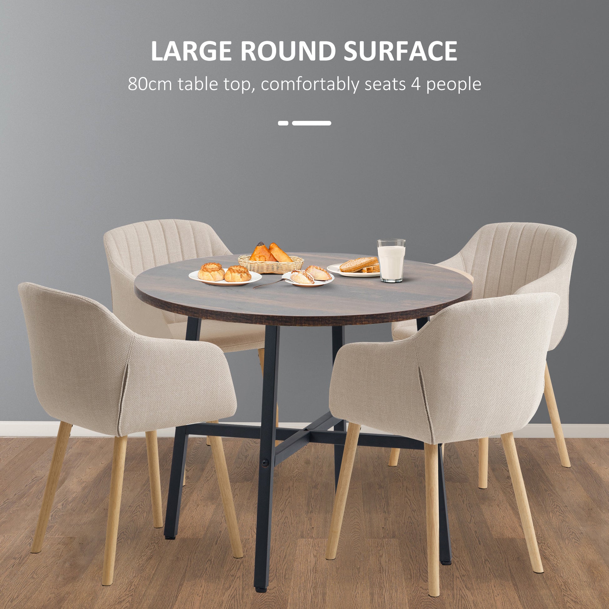 Homcom 85cm Dining Room Table Industrial Style Kitchen Table Round With Steel Legs Rustic Brown