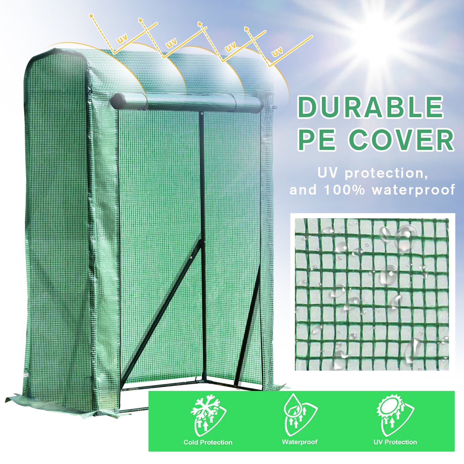 Outsunny Outdoor Pe Greenhouse Steel Frame Plant Cover With Zipper 100L X 50W X 150H cm - Green