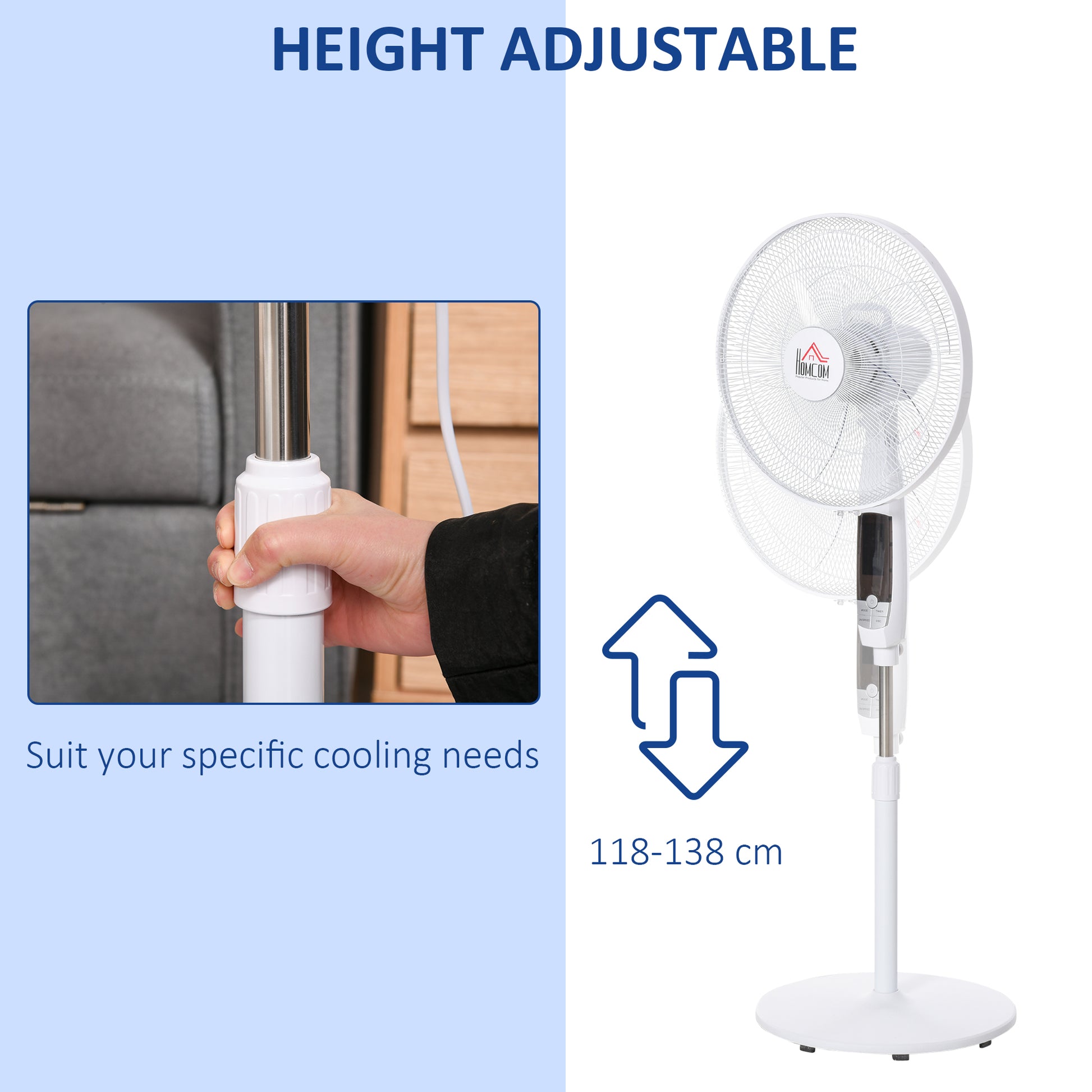 15" Oscillating Three Speed Adjustable Height Pedestal Fan With Remote White by Homcom