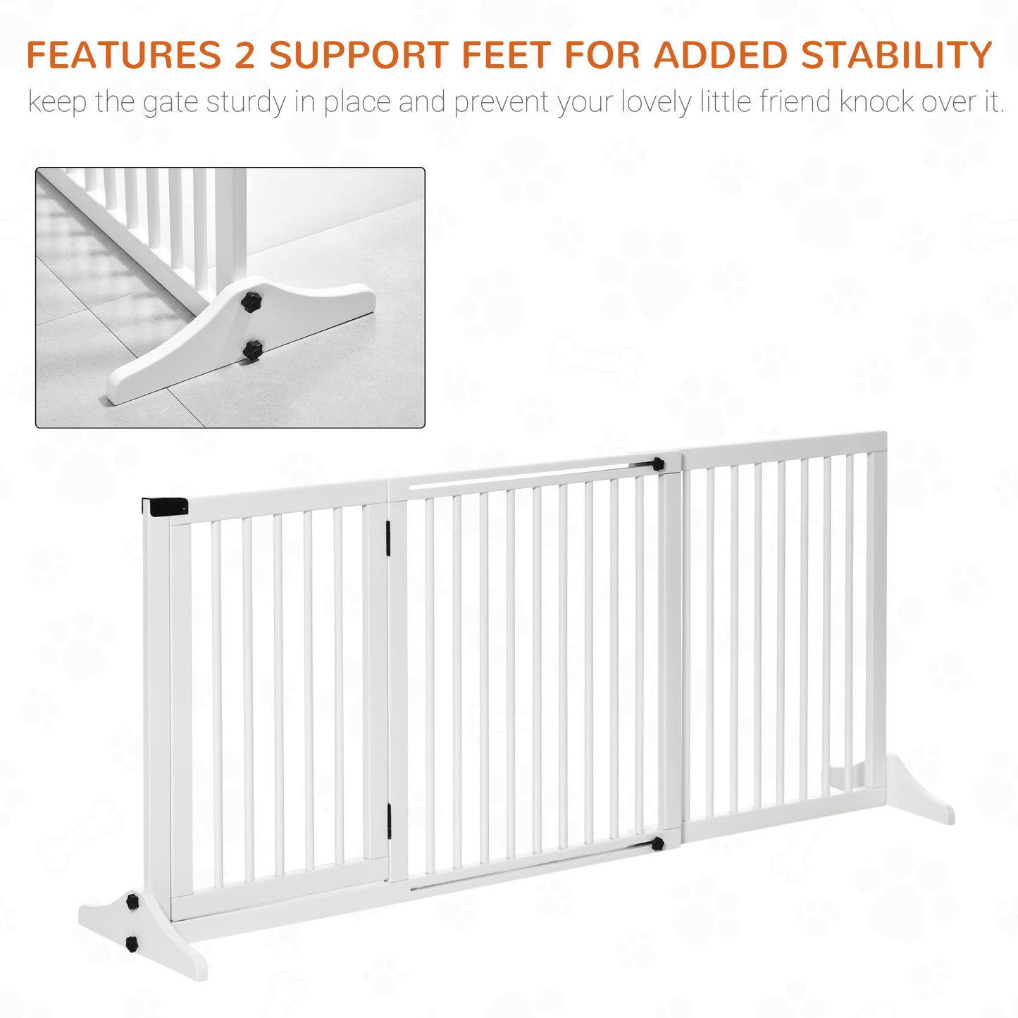 PawHut Freestanding Length Adjustable Wooden Pet Gate with Lockable Door 3 Panels White