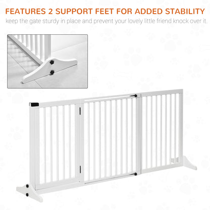 PawHut Freestanding Length Adjustable Wooden Pet Gate with Lockable Door 3 Panels White