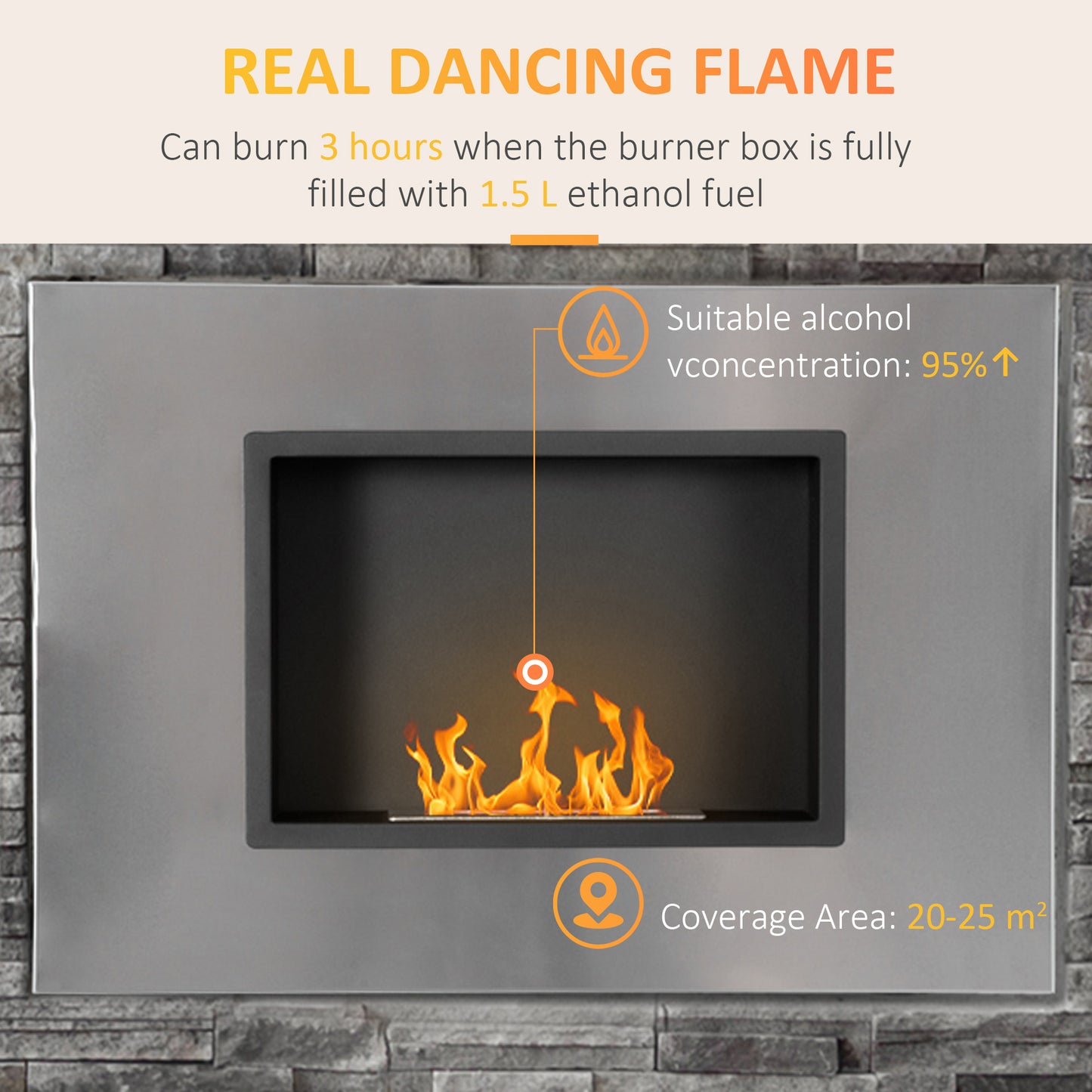 3 Hour Ethanol Fireplace Wall Mounted Silver by Homcom