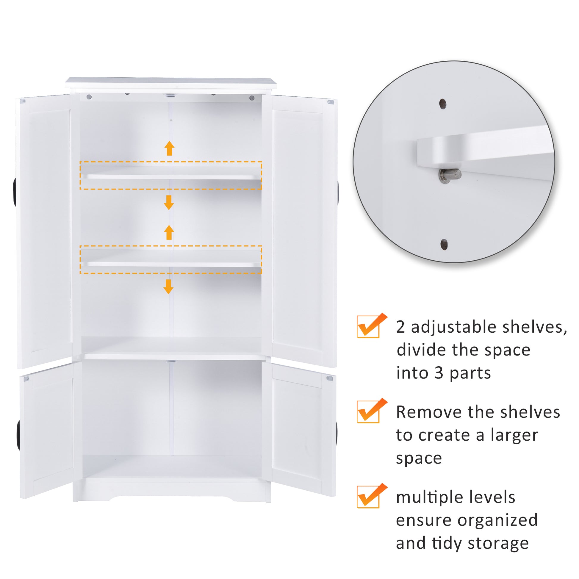 Homcom Accent Floor Storage Cabinet Kitchen Cupboard with Adjustable Shelves and 2 Lower Doors