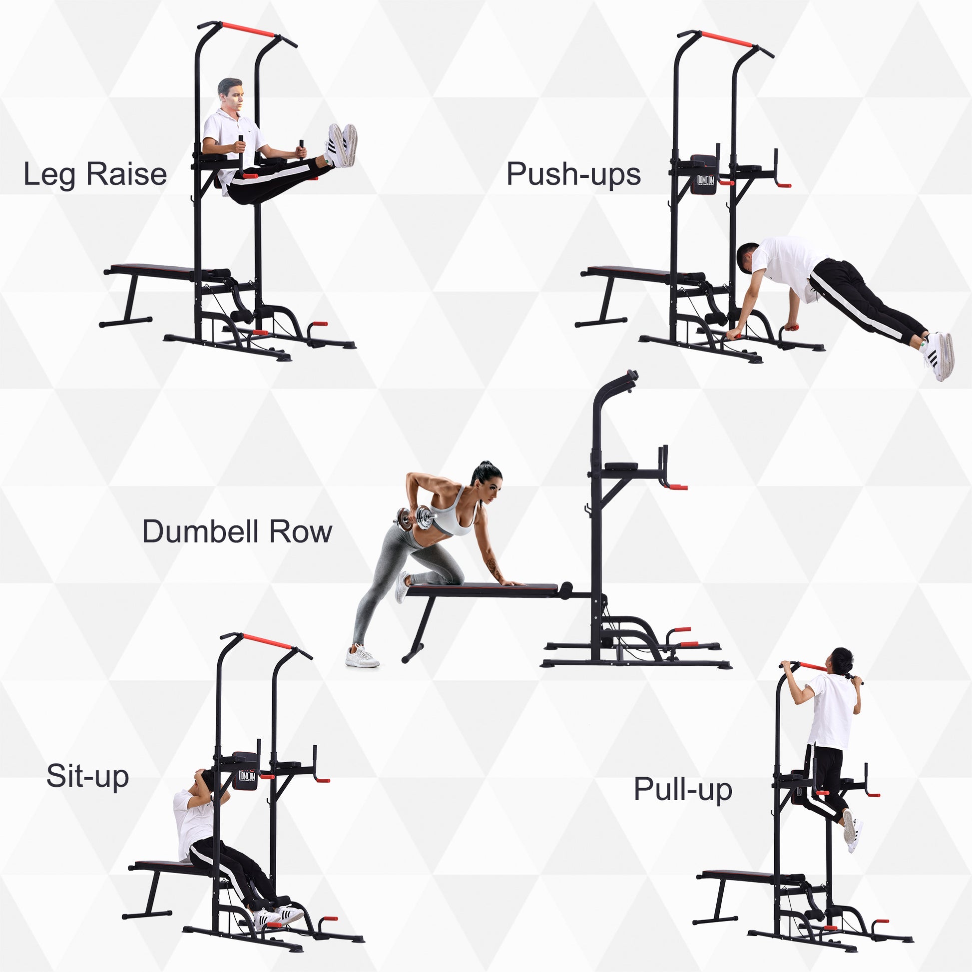 Homcom Steel Strength Training Power Tower Pull Up Station Black/Red