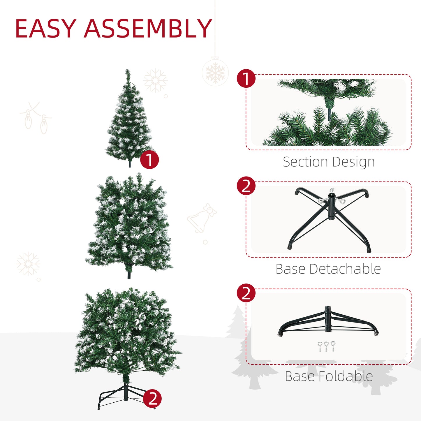 Homcom 6FT Tall Prelit Pencil Slim Artificial Christmas Tree with Realistic Branches