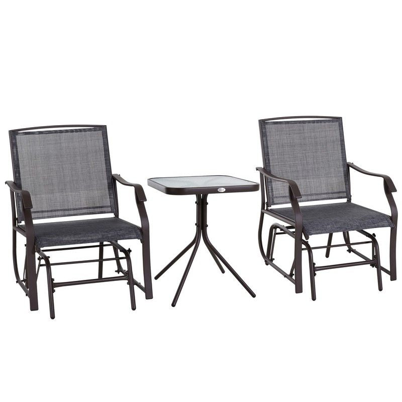 Outsunny Glider Rocking Chair & Table Set 2 Single Seaters Rocker Garden Swing Chair Patio Furniture Bistro Set Grey