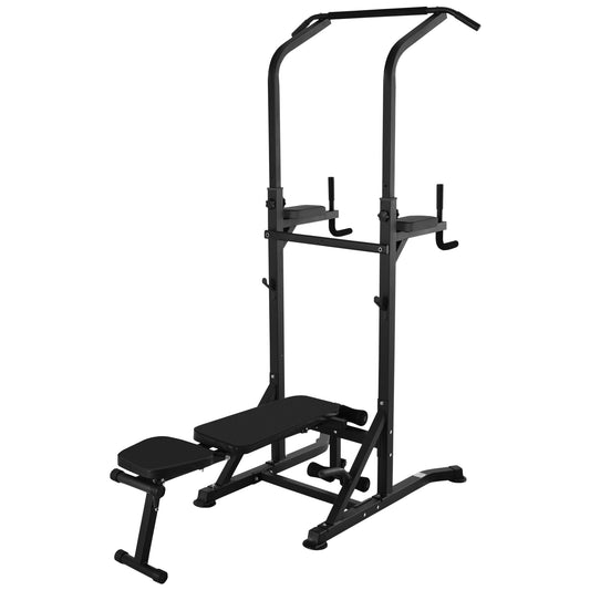 Pull Up Station with Adjustable Weight Bench, Dip Station and Barbell Rack, Multi-Function Power Tower Free Standing Pull Up Bar for Home Gym-0