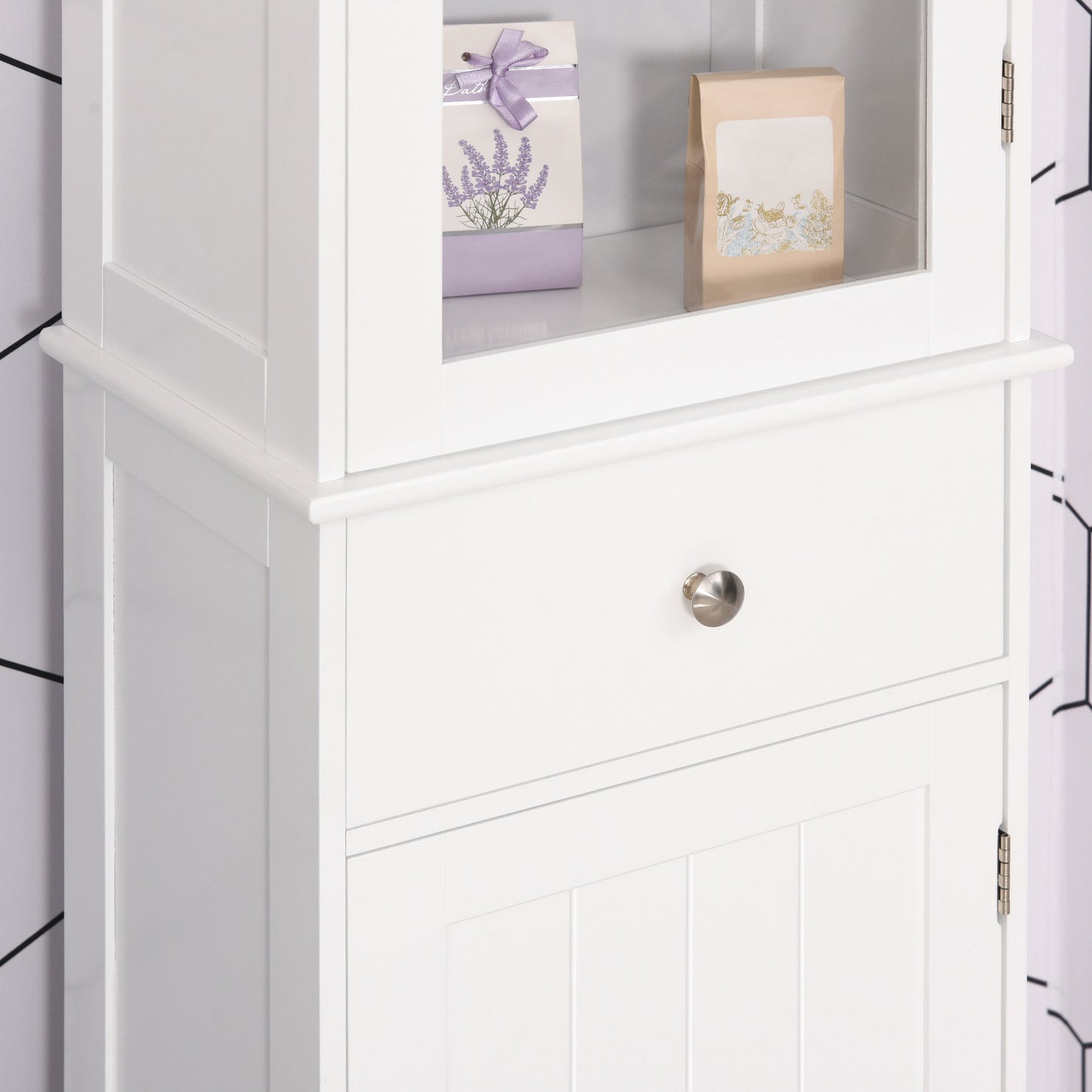 kleankin Bathroom Storage Cabinet with 3-tier Shelf Drawer Door