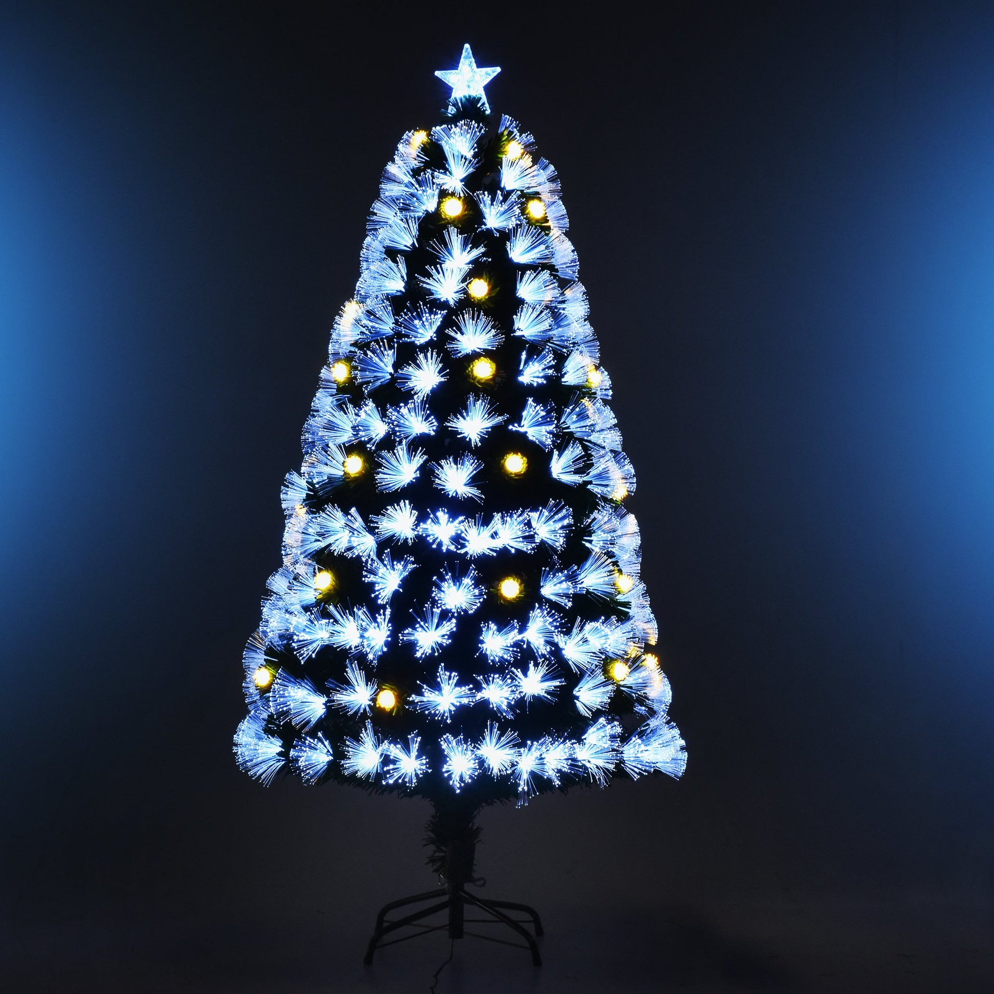 Homcom 6FT White Light Artificial Christmas Tree with 230 LEDs Star Topper Tri-Base Full Bodied Seasonal Decoration