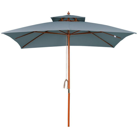 Outsunny 3X3(M) Wood Square Patio Umbrella Market Parasol Sunshade Canopy Dark Grey