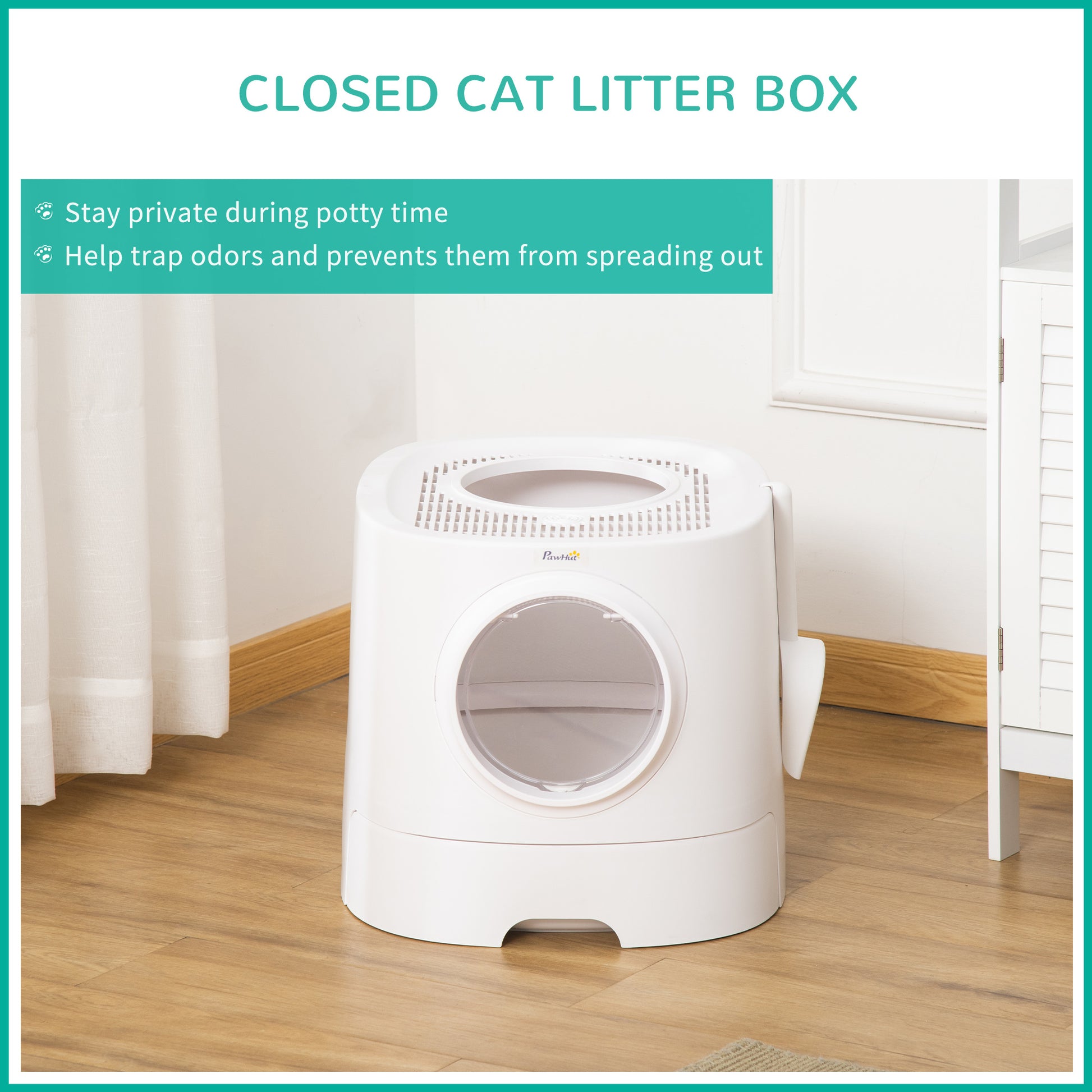 PawHut Cat Litter Box Portable Pet Toilet Fully Enclosed Kitten Pan w/ Scoop