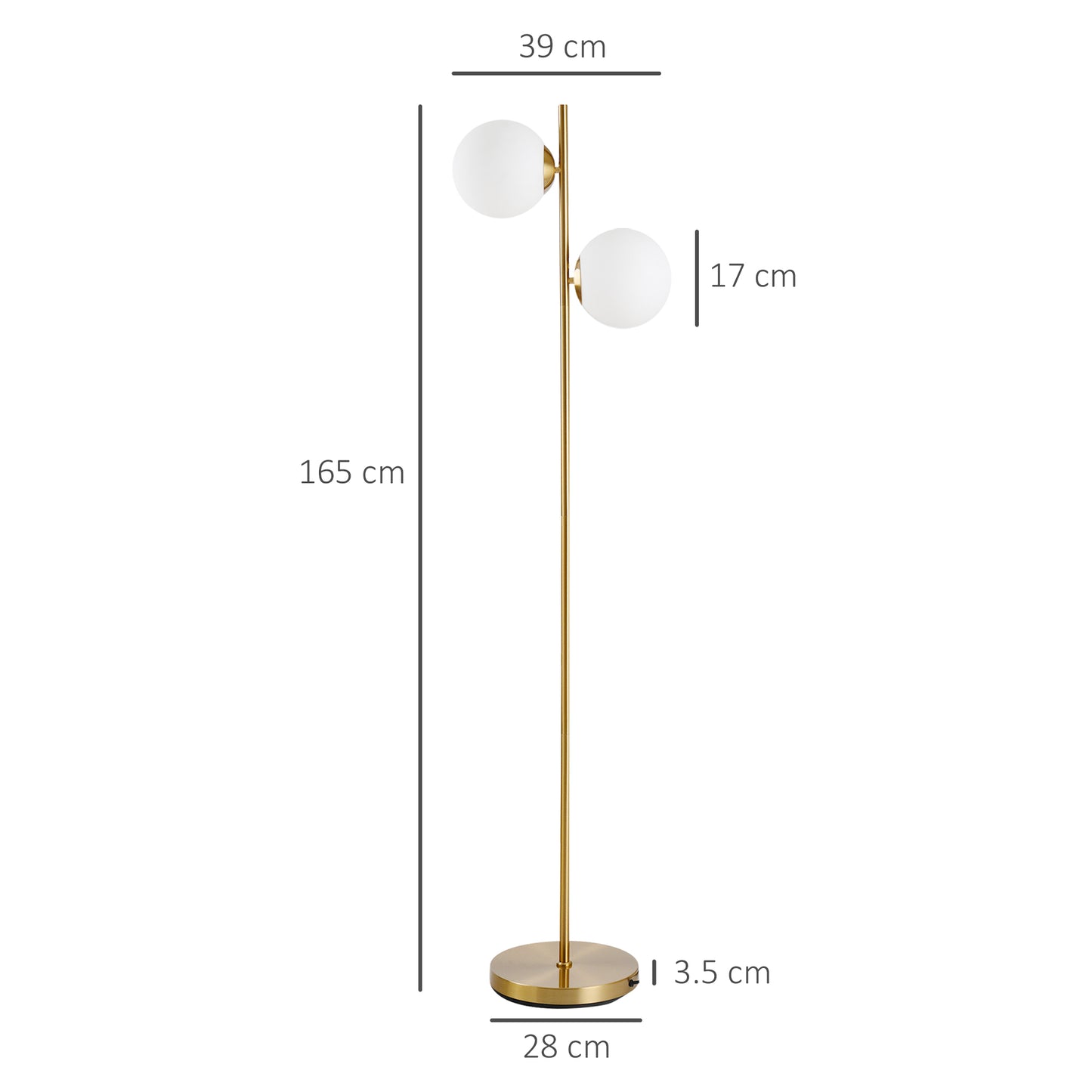 Homcom Steel Duo Glass Sphere Floor Lamp Gold